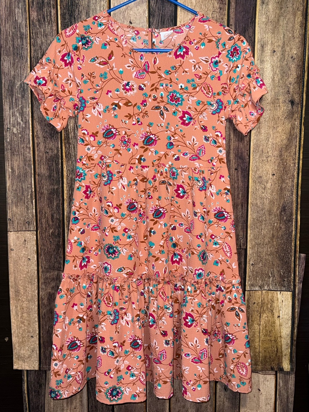 Girls Floral Tiered Short Sleeve Dress Sz 14/16